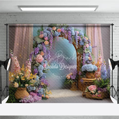 Lofaris Spring Floral Arch Photography Backdrop Purple and Pink Hydrangea Elegant Wedding or Garden Party Background