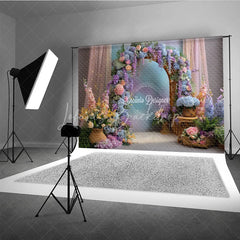 Lofaris Spring Floral Arch Photography Backdrop Purple and Pink Hydrangea Elegant Wedding or Garden Party Background