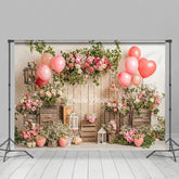 Lofaris Spring Floral Balloons Wood Valentines Day Backdrop