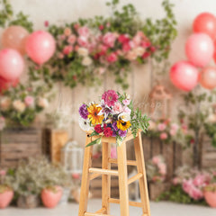 Lofaris Spring Floral Balloons Wood Valentines Day Backdrop