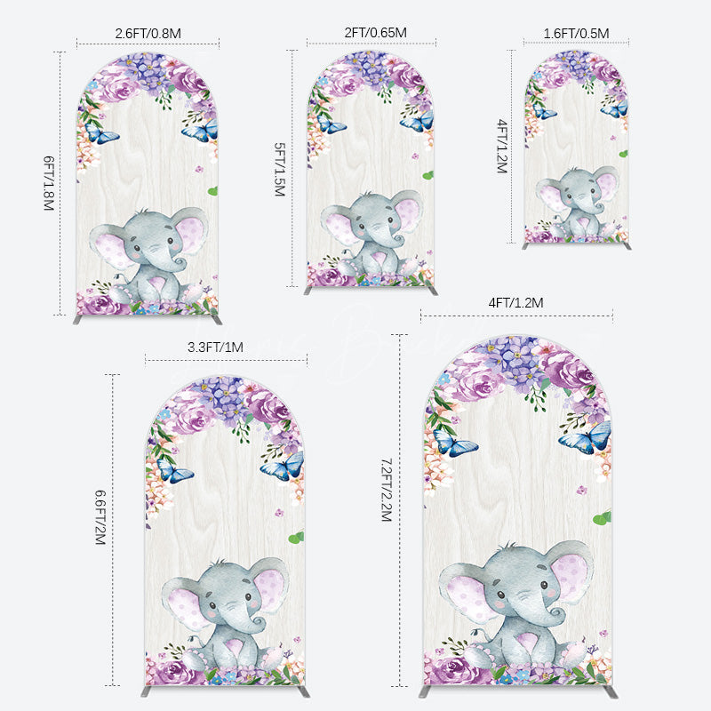Lofaris Spring Floral Butterfly Baby Elephant Arch Backdrop