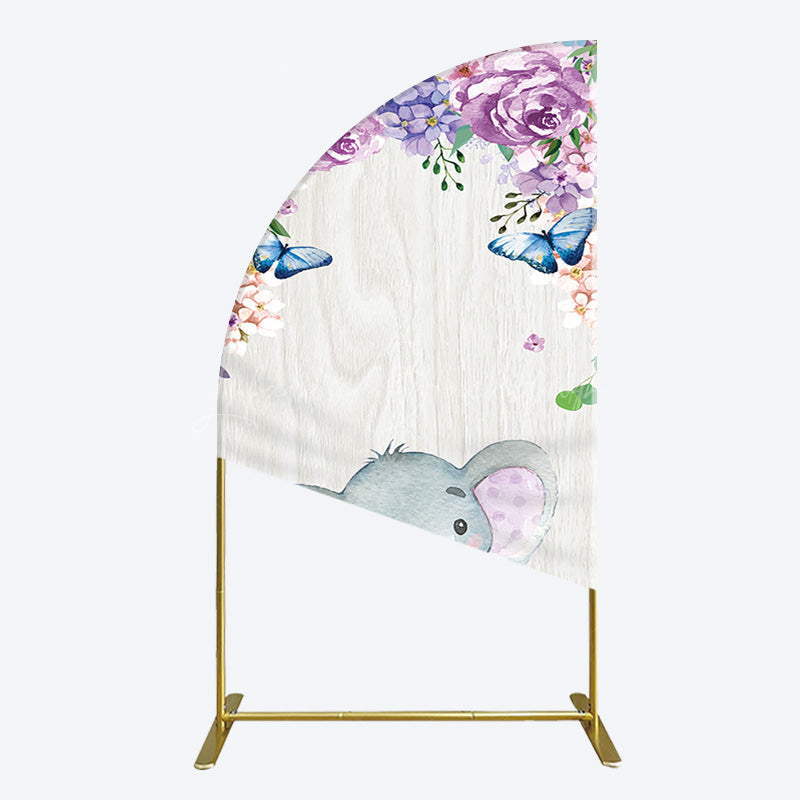 Lofaris Spring Floral Butterfly Baby Elephant Half Moon Arch Backdrop