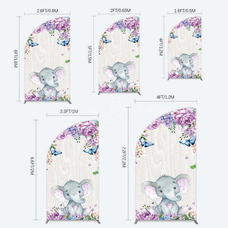 Lofaris Spring Floral Butterfly Baby Elephant Half Moon Arch Backdrop