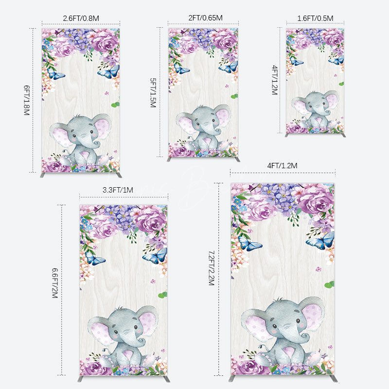 Lofaris Spring Floral Butterfly Baby Elephant Rectangle Backdrop