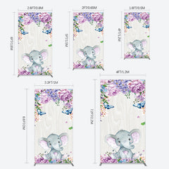Lofaris Spring Floral Butterfly Baby Elephant Rectangle Backdrop