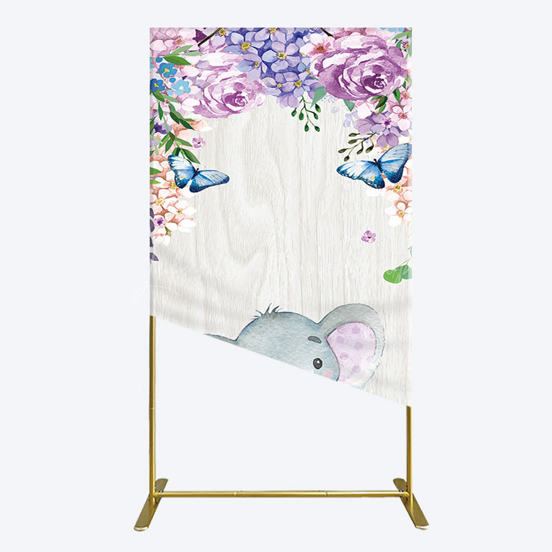 Lofaris Spring Floral Butterfly Baby Elephant Rectangle Backdrop