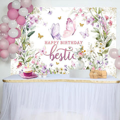 Lofaris Spring Floral Butterfly Happy Birthday Bestie Backdrop