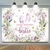 Lofaris Spring Floral Butterfly Happy Birthday Bestie Backdrop
