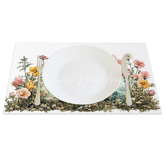 Lofaris Spring Floral Easter Eggs Set of 4 Placemats Wildflower Meadow Grass Table Mats Botanical Holiday Dining Room Decor