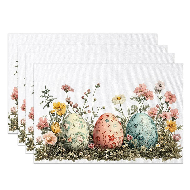 Lofaris Spring Floral Easter Eggs Set of 4 Placemats Wildflower Meadow Grass Table Mats Botanical Holiday Dining Room Decor