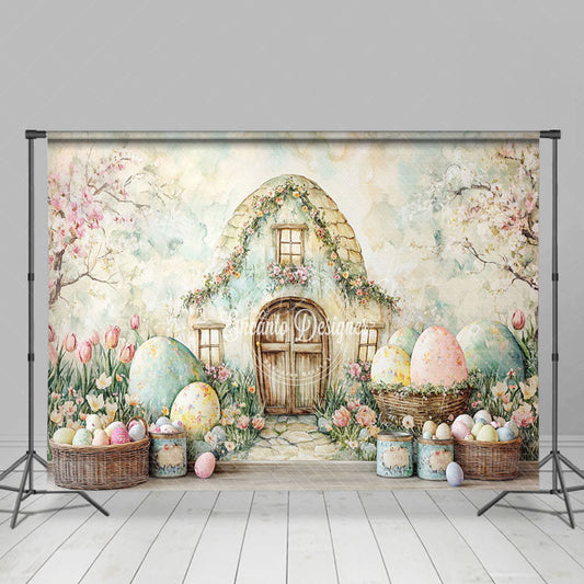 Lofaris Spring Floral Egg House Wall Easter Photo Backdrop