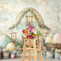 Lofaris Spring Floral Egg House Wall Easter Photo Backdrop