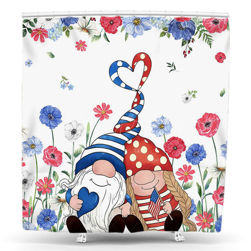 Lofaris Spring Floral Gnome Independence Day Shower Curtain