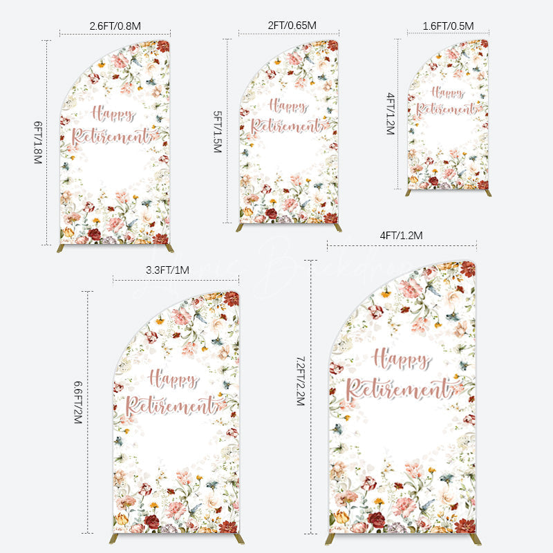 Lofaris Spring Floral Greenery Happy Retirement Half Moon Arch Backdrop