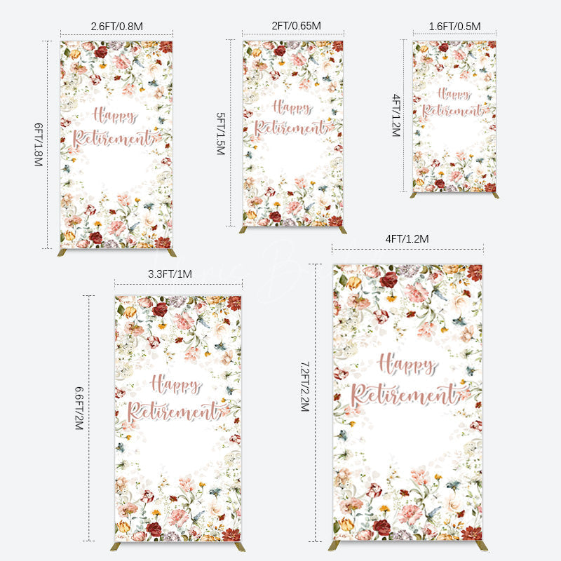 Lofaris Spring Floral Greenery Happy Retirement Rectangle Backdrop