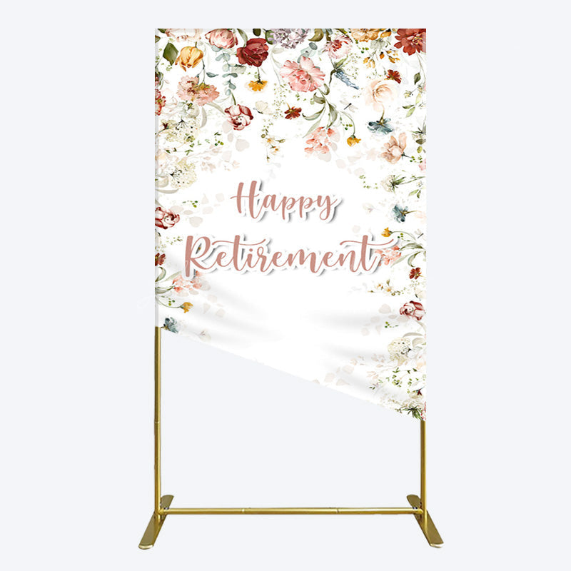 Lofaris Spring Floral Greenery Happy Retirement Rectangle Backdrop
