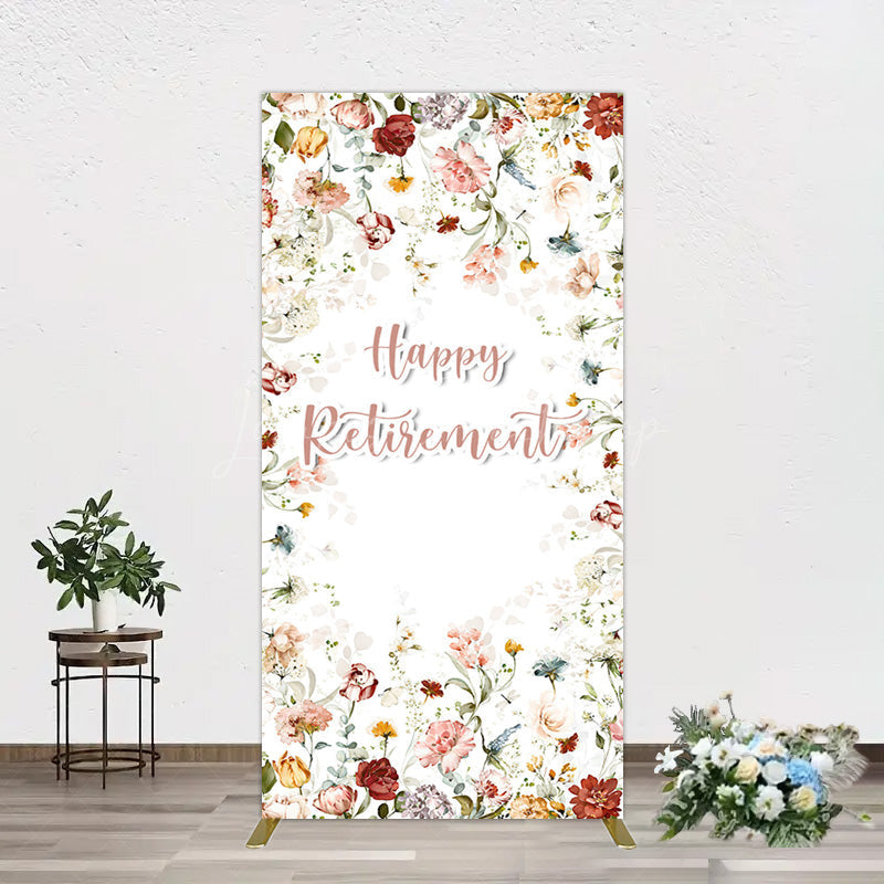 Lofaris Spring Floral Greenery Happy Retirement Rectangle Backdrop
