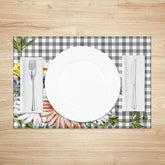 Lofaris Spring Floral Grey and White Plaid Set of 4 Placemats for Farmhouse Kitchen Garden Party Table Decor