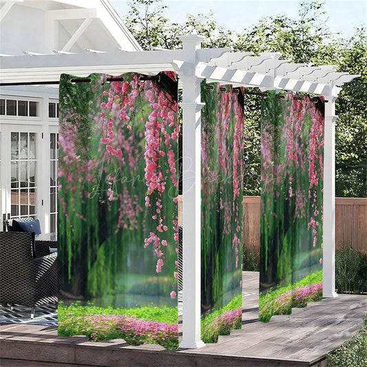 Lofaris Spring Floral Lake Waterproof Printed Outdoor Curtains