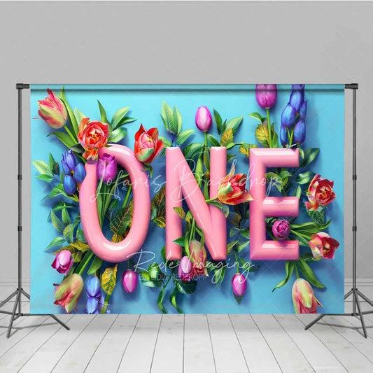 Lofaris Spring Floral One Birthday Photography Backdrop Pink Tulip Flower First Photo Background Garden Cake Smash Prop