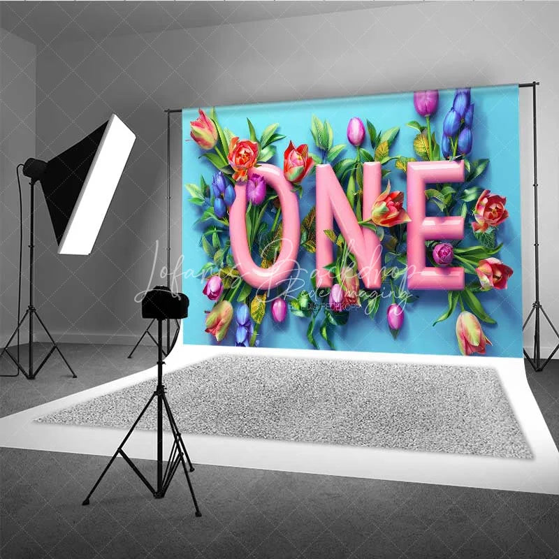 Lofaris Spring Floral One Birthday Photography Backdrop Pink Tulip Flower First Photo Background Garden Cake Smash Prop