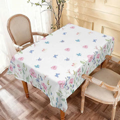 Lofaris Spring Floral Rectangle Tablecloth Pink and Blue Wildflowers Butterflies Summer Party Decor