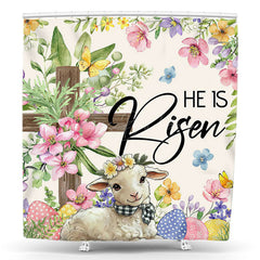 Lofaris Spring Floral Sheep He Is Risen Easter Shower Curtain