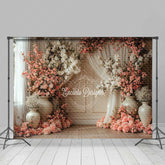 Lofaris Spring Floral Studio Backdrop with Pink and White Flowers in Vases Elegant Wedding or Portrait Photography Prop