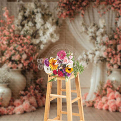 Lofaris Spring Floral Studio Backdrop with Pink and White Flowers in Vases Elegant Wedding or Portrait Photography Prop