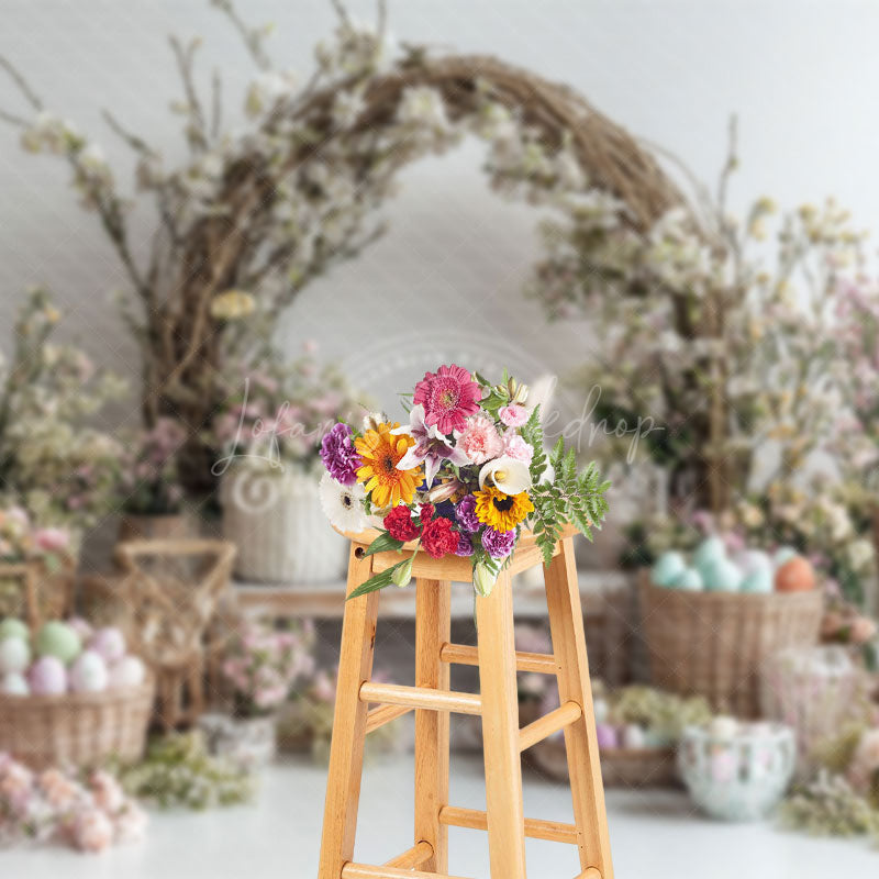 Lofaris Spring Floral Vine Bunny Eggs Basket Easter Backdrop