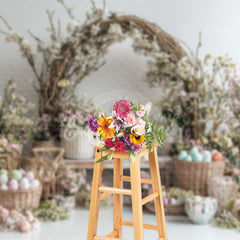 Lofaris Spring Floral Vine Bunny Eggs Basket Easter Backdrop