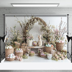 Lofaris Spring Floral Vine Bunny Eggs Basket Easter Backdrop