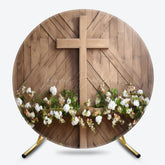 Lofaris Spring Floral Wooden Cross Door Round Easter Backdrop