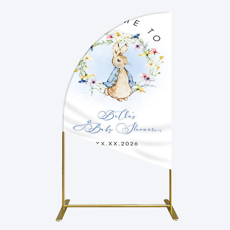 Lofaris Spring Floral Wreath Bunny Baby Shower Half Moon Arch Backdrop