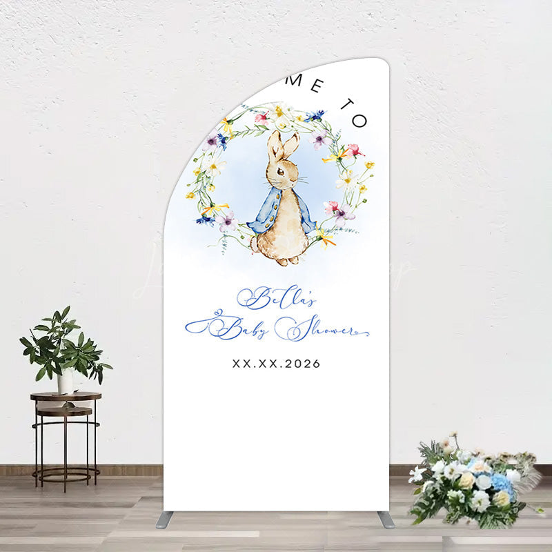 Lofaris Spring Floral Wreath Bunny Baby Shower Half Moon Arch Backdrop