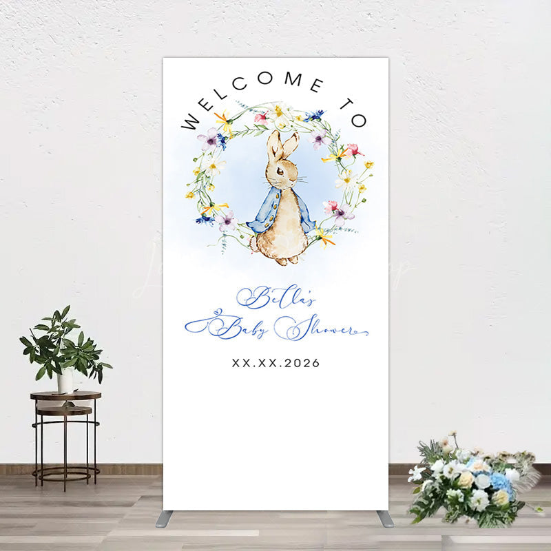 Lofaris Spring Floral Wreath Bunny Baby Shower Rectangle Backdrop