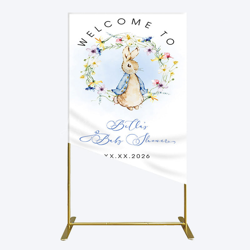 Lofaris Spring Floral Wreath Bunny Baby Shower Rectangle Backdrop