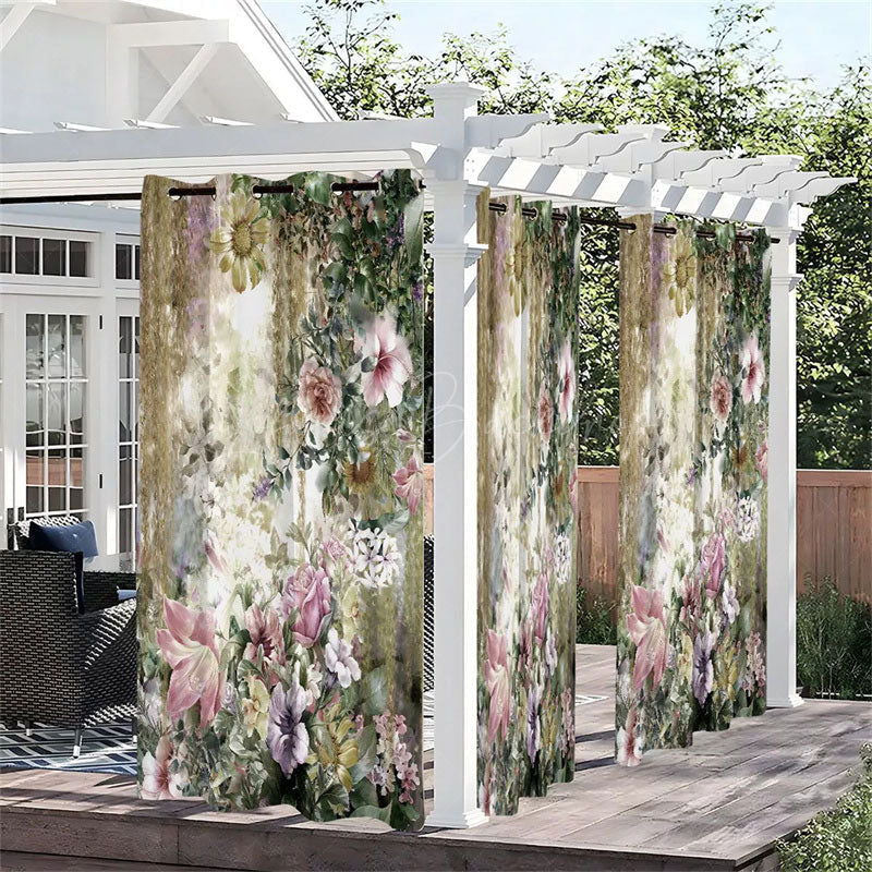 Lofaris Spring Flower Waterproof Printed Outdoor Curtains