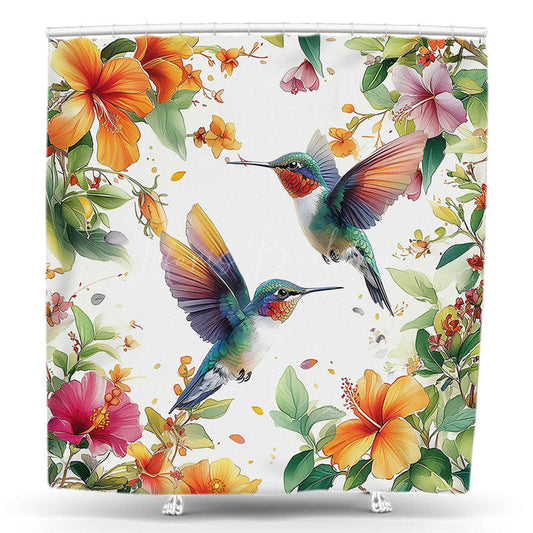 Lofaris Spring Flowers Hummingbird Animal Shower Curtain