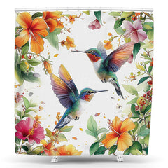 Lofaris Spring Flowers Hummingbird Animal Shower Curtain