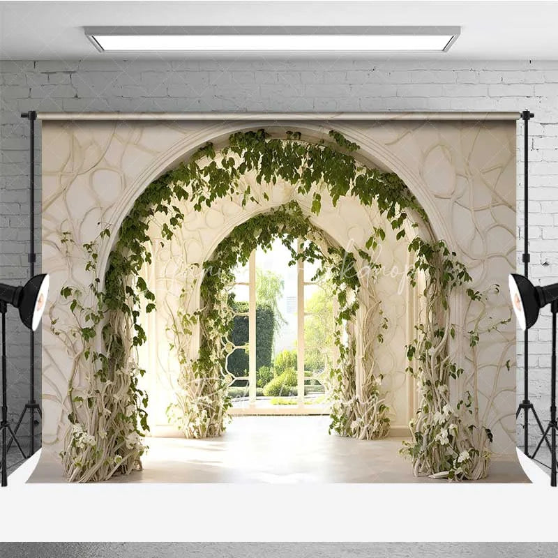 Lofaris Spring Garden Arch Backdrop White Architecture Green Vine Photography Background Wedding Floral Gate Photo Prop
