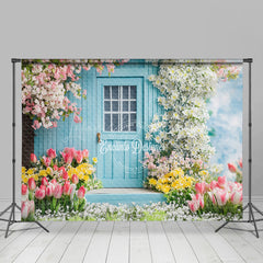 Lofaris Spring Garden Blue Cabin Floral Combo Set Backdrop
