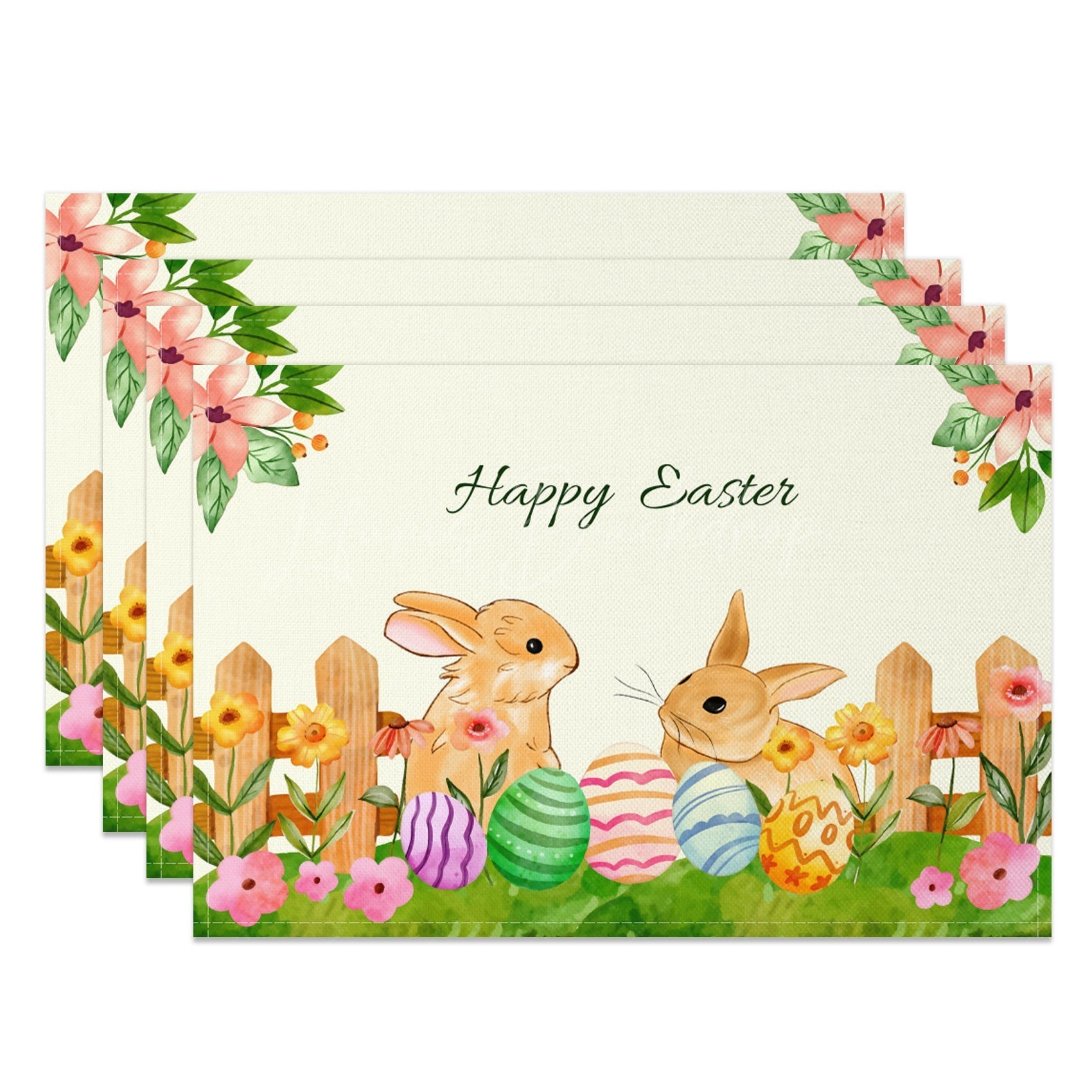 Lofaris Spring Garden Bunny Eggs Easter Set Of 4 Placemats