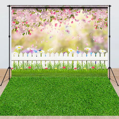Lofaris Spring Garden Combo Set Backdrop Pink Flower Fence Grass Photography Prop Easter Butterfly Nature Photo Background