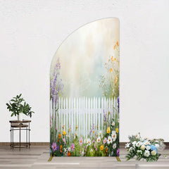 Lofaris Spring Garden Fence Wild Floral Easter Half Moon Arch Bacdrop