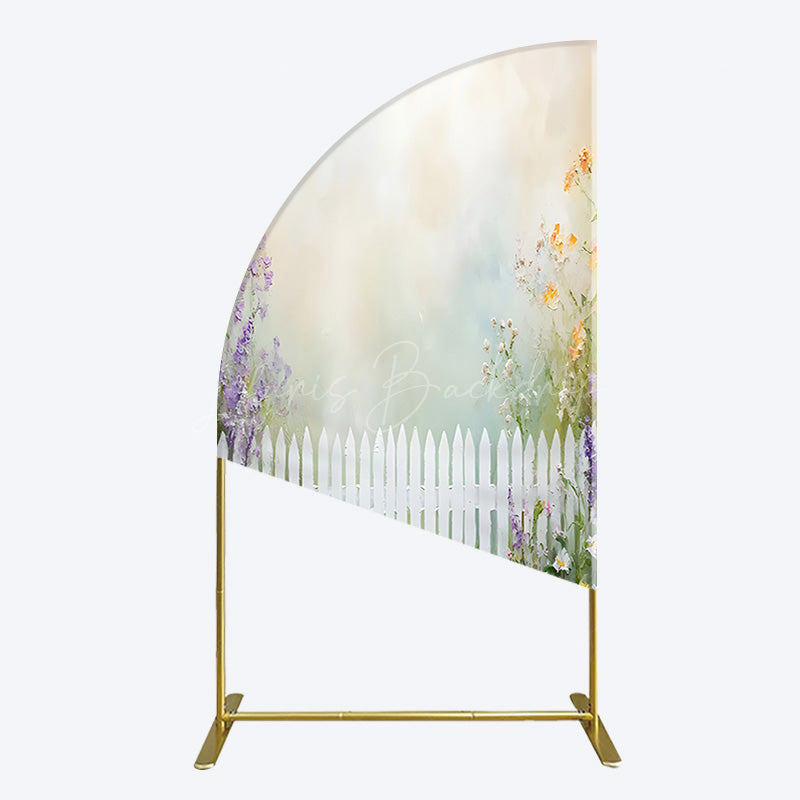 Lofaris Spring Garden Fence Wild Floral Easter Half Moon Arch Bacdrop
