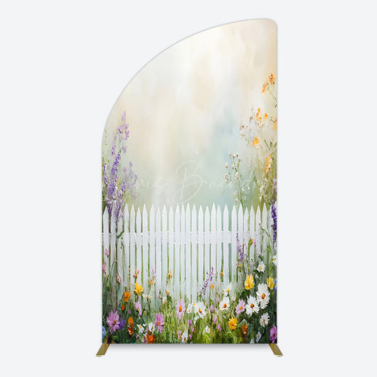 Lofaris Spring Garden Fence Wild Floral Easter Half Moon Arch Bacdrop