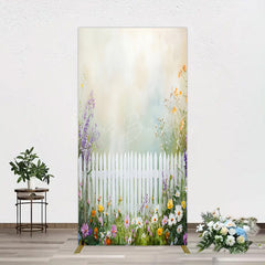 Lofaris Spring Garden Fence Wild Floral Easter Rectangle Bacdrop