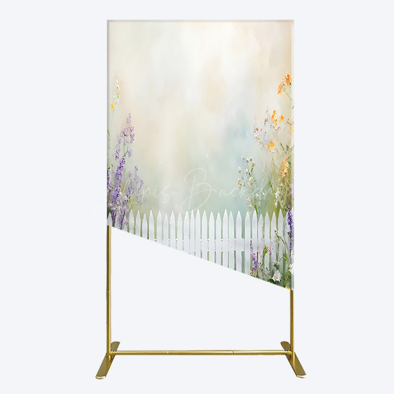 Lofaris Spring Garden Fence Wild Floral Easter Rectangle Bacdrop