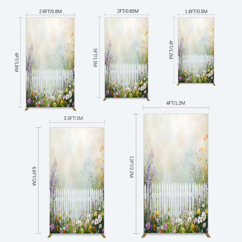 Lofaris Spring Garden Fence Wild Floral Easter Rectangle Bacdrop
